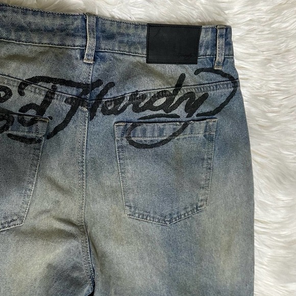 Ed Hardy Denim Jeans Tattoo Print Death Before Dishonor Distressed knees - Picture 5 of 13